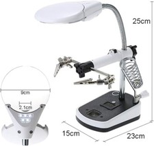 Lente di Ingrandimento a 2 Pinze a LED da Tavolo Supporto Saldatore Stagno - Miniatura 2