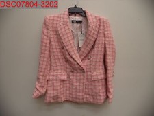 Zara Women's Pink Checkered Textured Weave Double Breasted Jacket, Size M