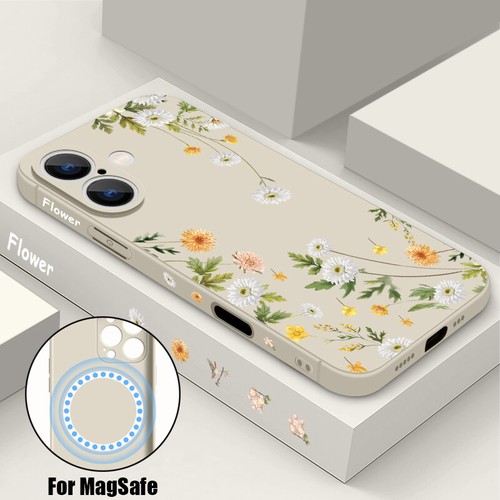 For iPhone 16 15 Pro Max 14 13 16e 12 11 MagSafe Flower Pattern Strap Case Cover - Picture 25 of 29