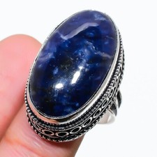 Natural Blue Sodalite Gemstone 925 Sterling Silver Jewelry Ring Size 9 US