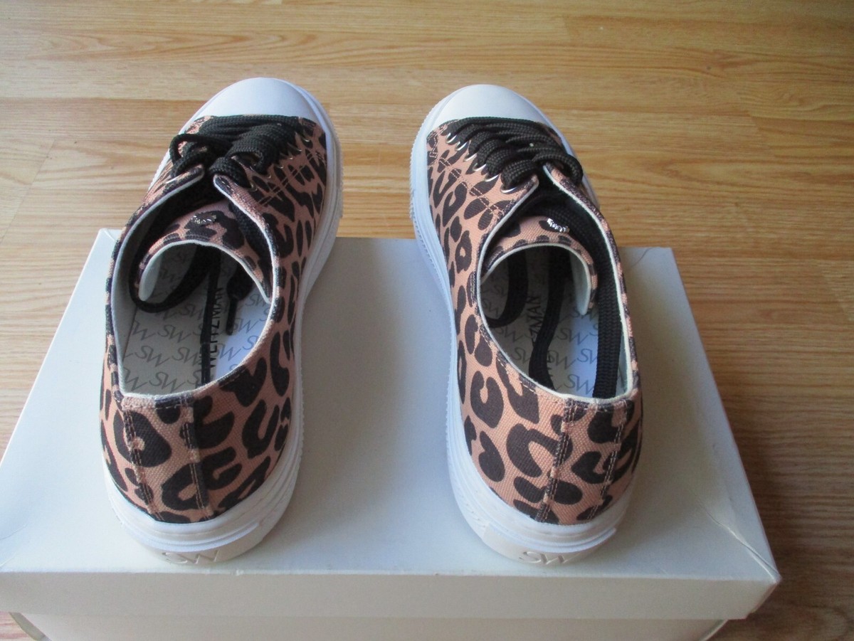 Stuart Weitzman Ollie Cheetah Canvas Low Top Sneakers Lace