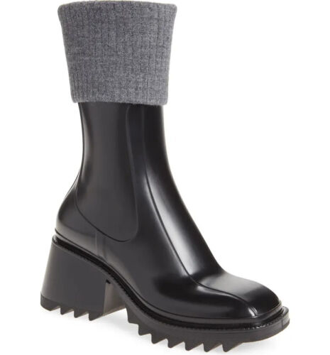 CHLOE Betty Rib Cuff Waterproof Rain Boot Size 39 MSRP: $675.00