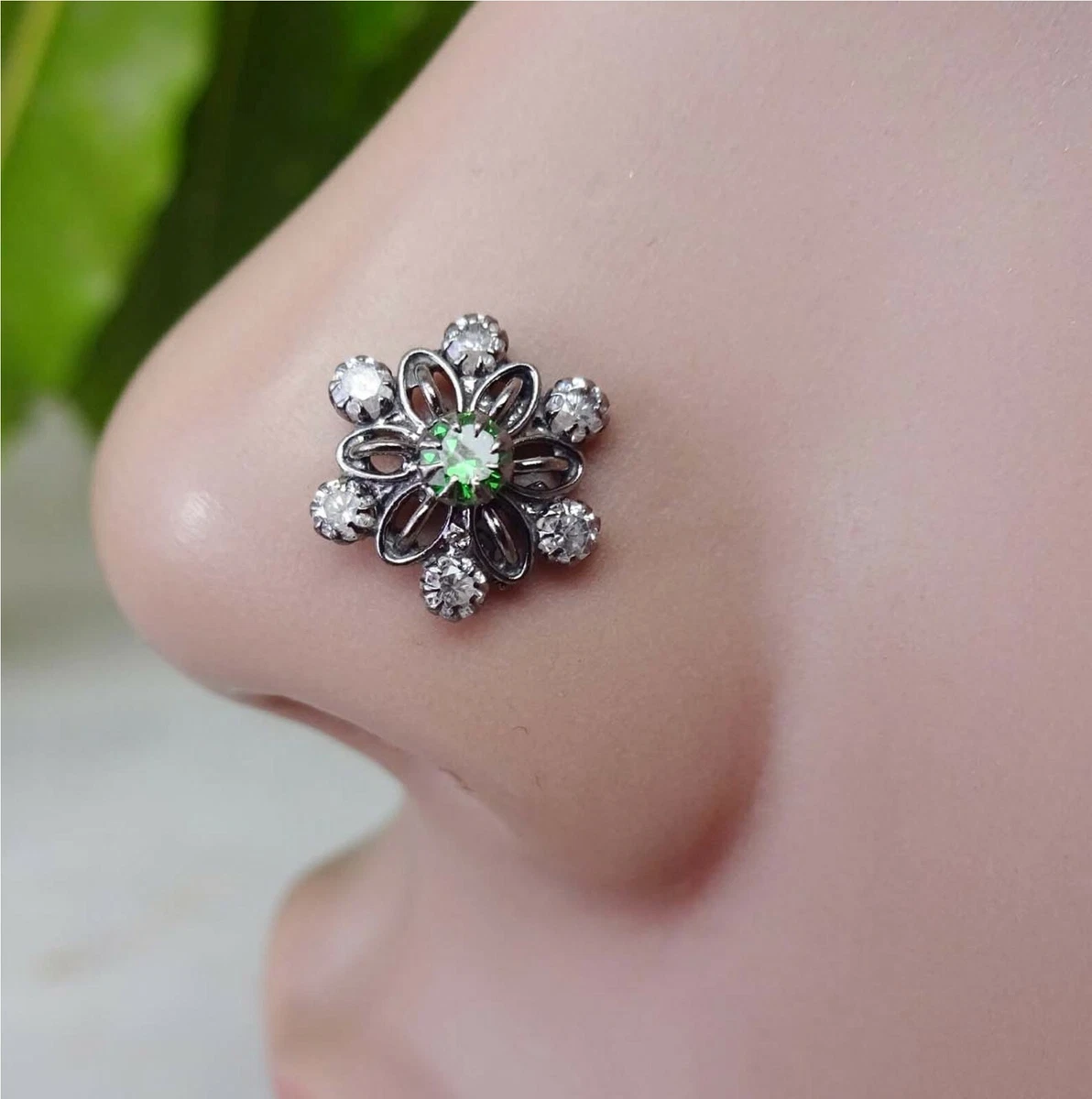 Indian Nose Stud Black Nose Piercing Sterling Christmas Day Sale Big Nose  Stud | eBay