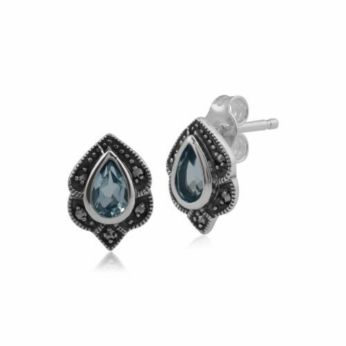 Bague Chevalière Moderniste Scandinave En Argent Massif - Sertie D'une Topaze Bleue Sculptée Et D'os