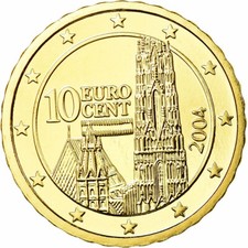 [#753780] Austria, 10 Euro Cent, 2004, MS(65-70), Brass, KM:3085