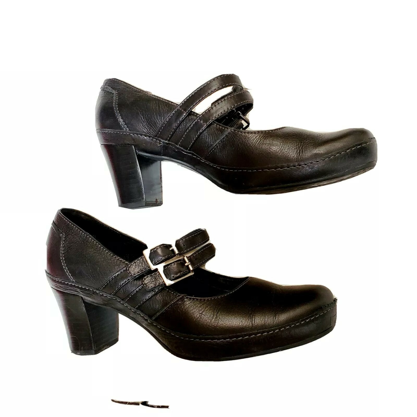 black leather mary jane heels
