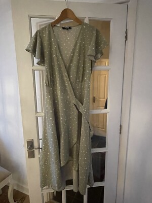 Missguided Green Polkadot Maxi Wrap Dress Size 10 | eBay UK