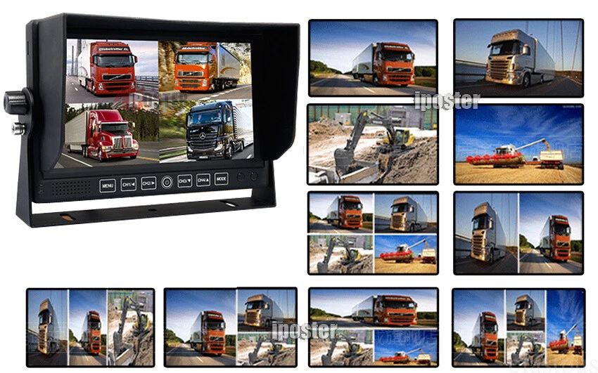 7Inch Quad Monitor Splitscreen 12/24V 4ch 4PIN Video In For Truck Trailer Van RV - Image 2 of 4