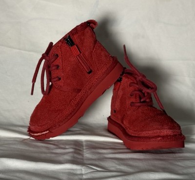 UGG Neumel Red Suede Chukka Boots Lace Up Toddler Size 10 Side Zipper Lined