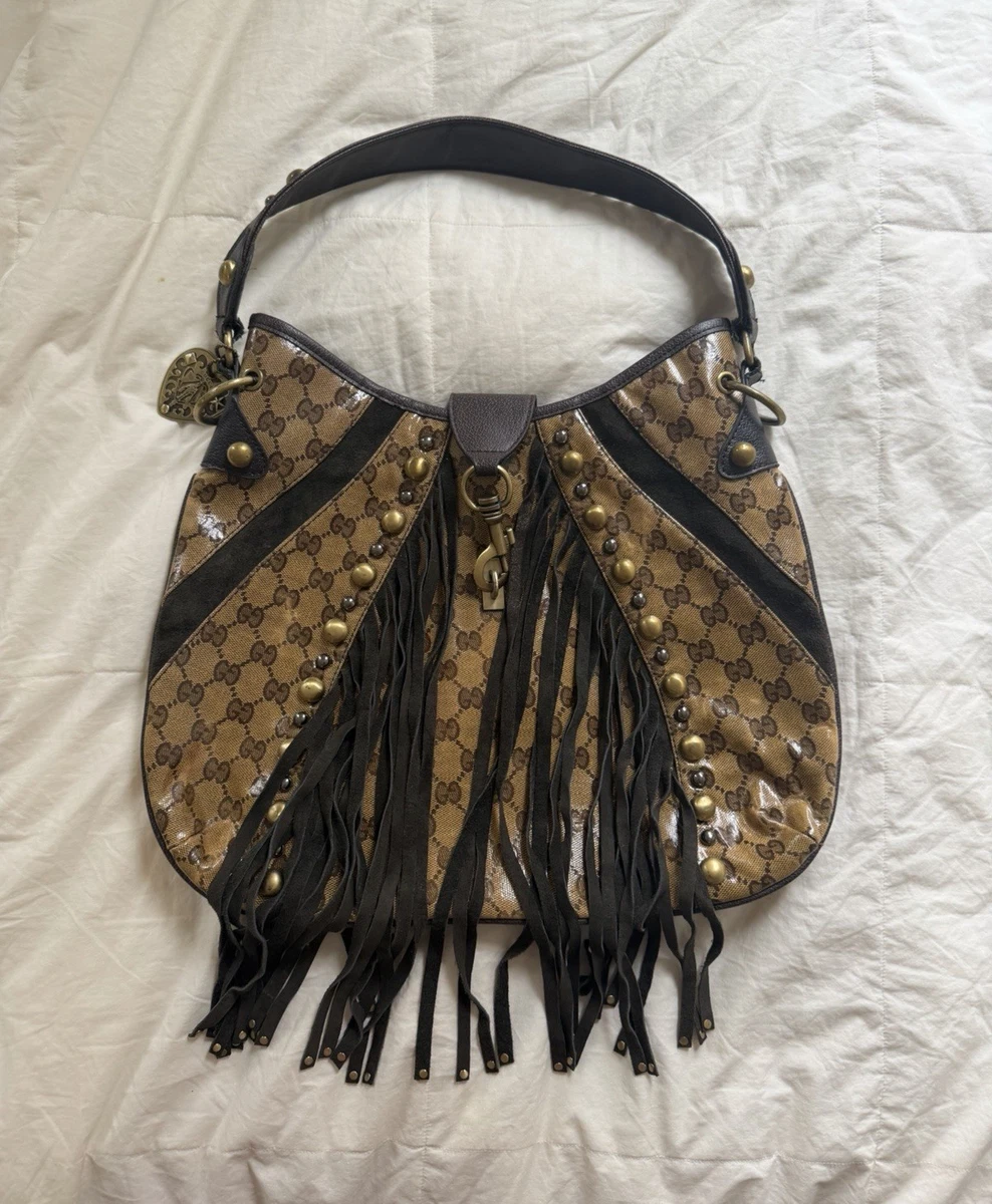 レディース archive studded fringe leather hobo bag