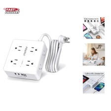 Surge Protector Power Strip - 6 Ft Flat Plug Extension Cord with 8 Widely Out...