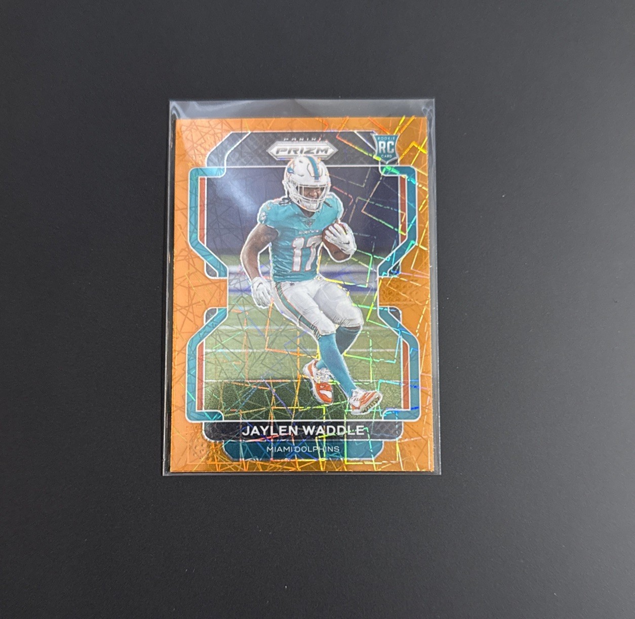 Jaylen Waddle 2021 Panini Prizm Orange Lazer Prizm Rookie #338 Miami Dolphins