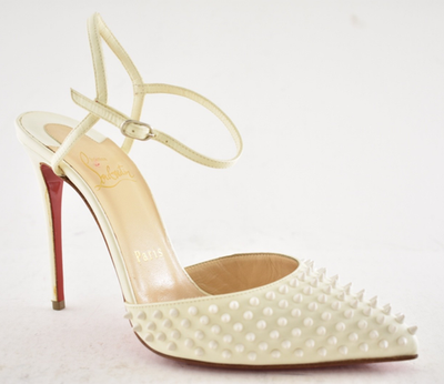 Christian Louboutin Baila Spike 100 Neige White Slingback Strap