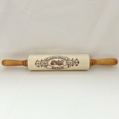 #ad #ad VTG Farmhouse Stoneware Rolling Pin quot;Golden Grain Home Madequot; Wooden Handles $35.00