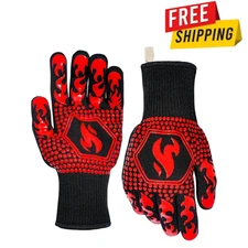 Oven Gloves, BBQ Gloves 1472℉ Extreme Heat Resistant, Grilling Short, Red