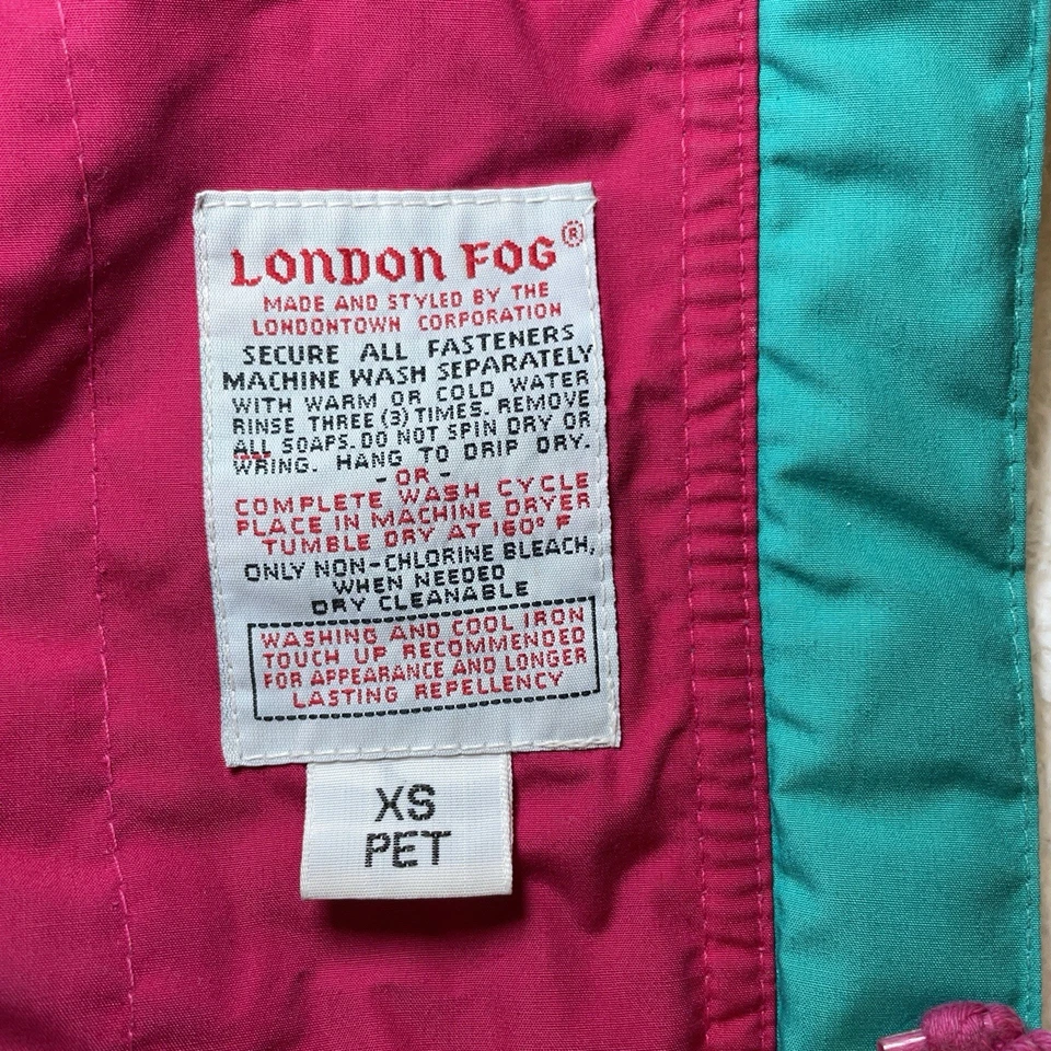 Abrigo London Fog De Colección Años 90 Cremallera Completa Forro Extraíble con Capucha Verde Azulado y Rosa Para Mujer Talla XS Foto 4 de 4