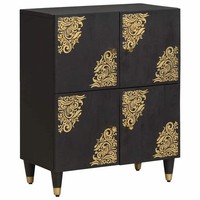 Sideboard Mit Regal Schwarz 60 X 33 X 75 Cm Massivholz Mango