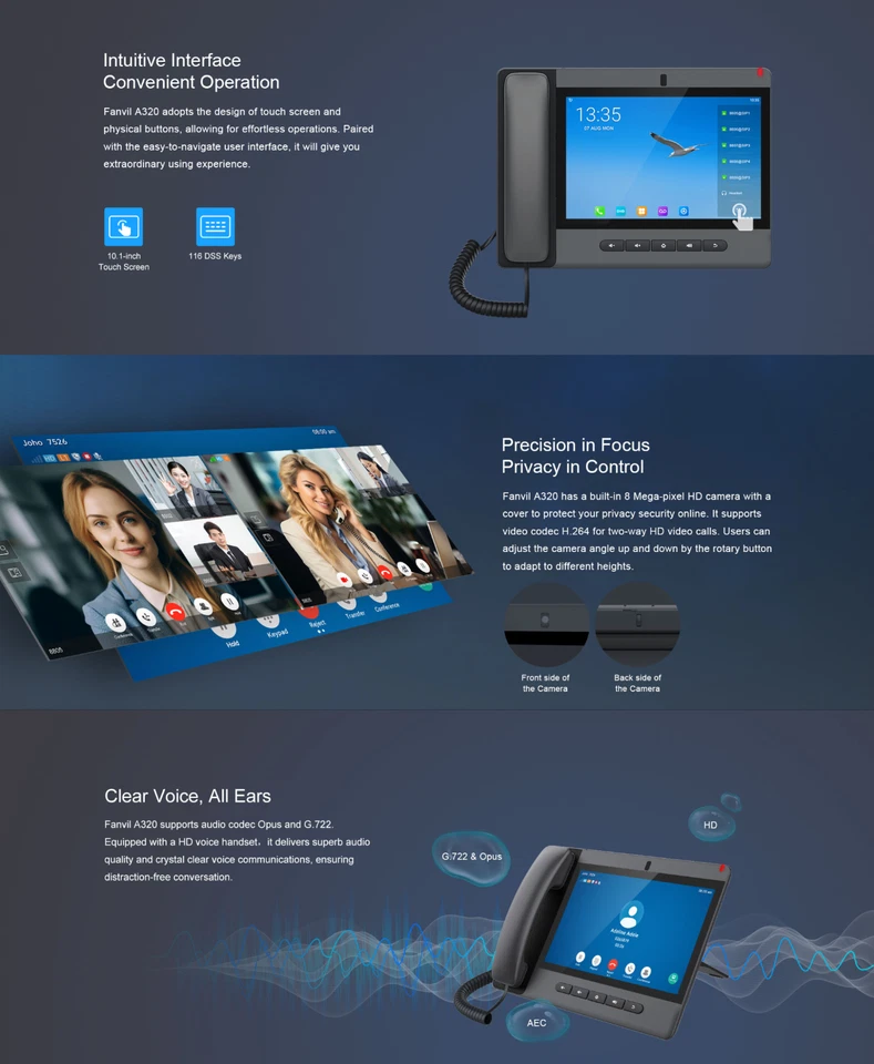 Fanvil A320 安卓触摸屏 IP 视频控制台手机 — 第 2/3 张图片