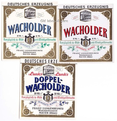 x6862 MAYEN Franz Lunkenheimer WACHOLDER 3x Etikett liquor label