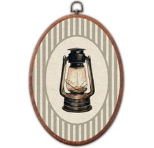 Vintage Lantern Nursery Oval Wall Art, Grey Striped Canvas Prints Framed, Ret...