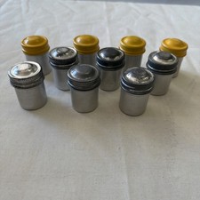 10 Vintage Metal Film Canisters with Silver or Yellow Caps