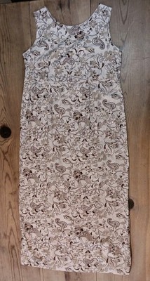Jaclyn Smith Women S Tank Maxi Dress Linen Blend Sleeveless Tan Floral Paisley  