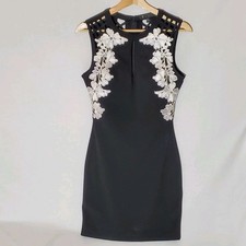 Y2K Guess Black Floral Embroidered Sleeveless Mini Dress Cutouts Womens S 4 LBD