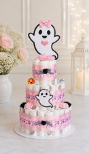 3 Tier Pink Ghost Halloween Diaper Cake Baby Shower Girl