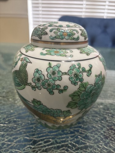 Teal & Gold Peacock , Lid Canister Gold Imari ,Hand Painted  - Picture 2 of 9