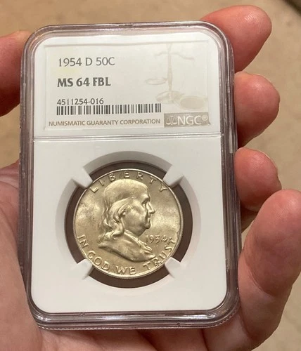 1954-D 50C Franklin Silver Half Dollar NGC MS 64 FBL