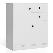 Kitchen Storage Cabinet 2 Drawer Sideboard Floor Cupboard w/ Adjustable Shelves