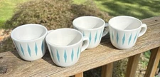4 Vintage Homer Laughlin Diamond Turquoise Restaurant Ware  Coffee Cups
