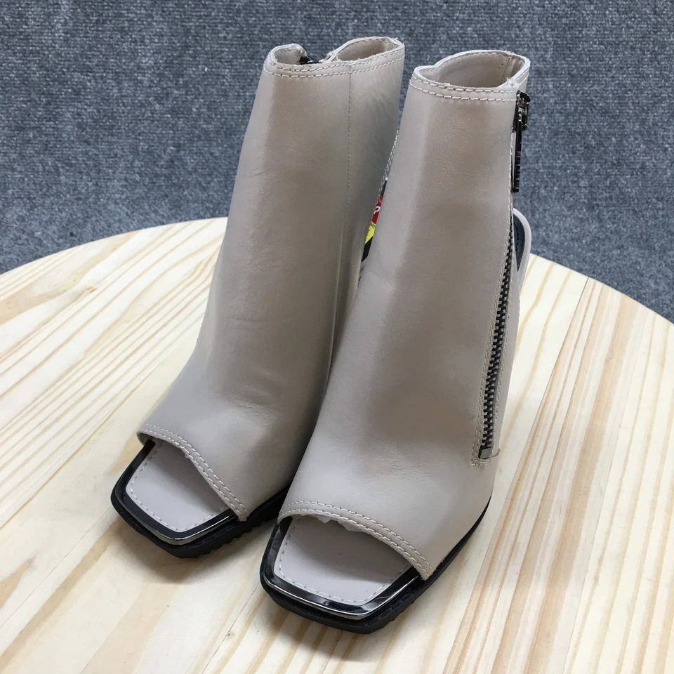 DKNY Boots Womens 8.5 M Malia Bootie Gray Leather Peep Toe Stiletto Heels NEW - Image 3 of 4