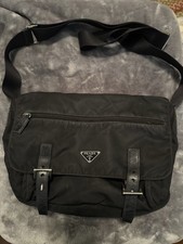 Prada Crossbody Bag Black Nylon Authentic Missing Leather Zip Pull Messenger