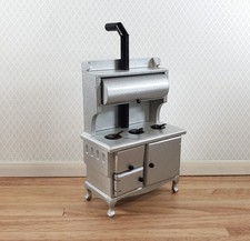 Dollhouse Kitchen Range Cabinet Stove Oven Silver 1:12 Scale Miniature Wood