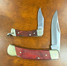 Uncle Henry Schrade Lot of 2 Pocketknives, Manual, SS, Lockback, Wood LB1/LB5