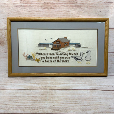 Seagulls Star Fish Beach House Sea Shore Matted Framed Finished Cross Stitch