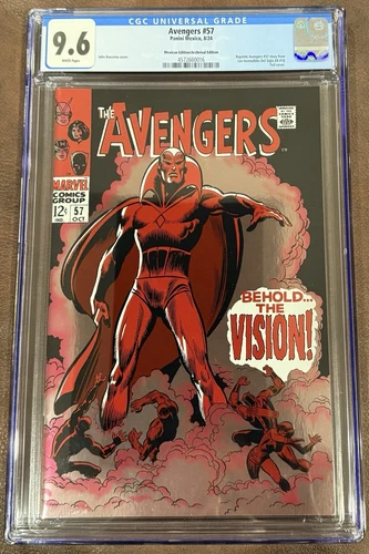 9.6 White Pages CGC Avengers #57 1968 Mexican Foil Facsimile 1st Vision Ultron