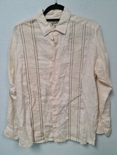 EUC G Candila Luxury Off White Linen Shirt Guayabera Cuban Long Sleeve Size M/38