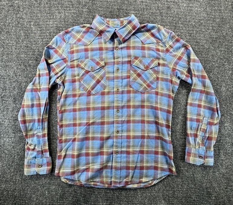 Wrangler Plaid Flannel Shirt Men&rsquo;s Medium Blue Brown Western Cotton Blend