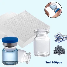 100Pcs 3ml Headspace Vials Sample Vials Glass Vials w/ Flip Off Caps Lab Vials