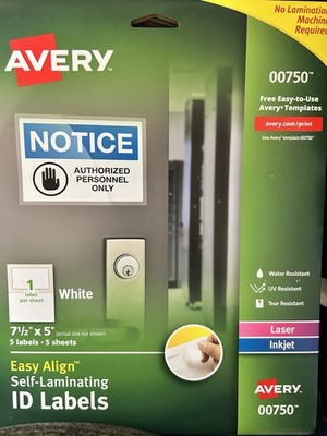 25 Avery 00754 Easy Align Self-Laminating ID Labels, Laser/Inkjet, 5 x 7 1/2