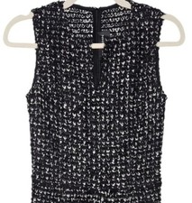 St. John Couture Sheath Dress Womens Size 2 Black White Tweed Sleeveless V-Neck