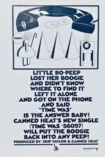 CANNED HEAT 1969 vintage POSTER ADVERT TIME WAS Boogie TELEPHONE Ray Gray