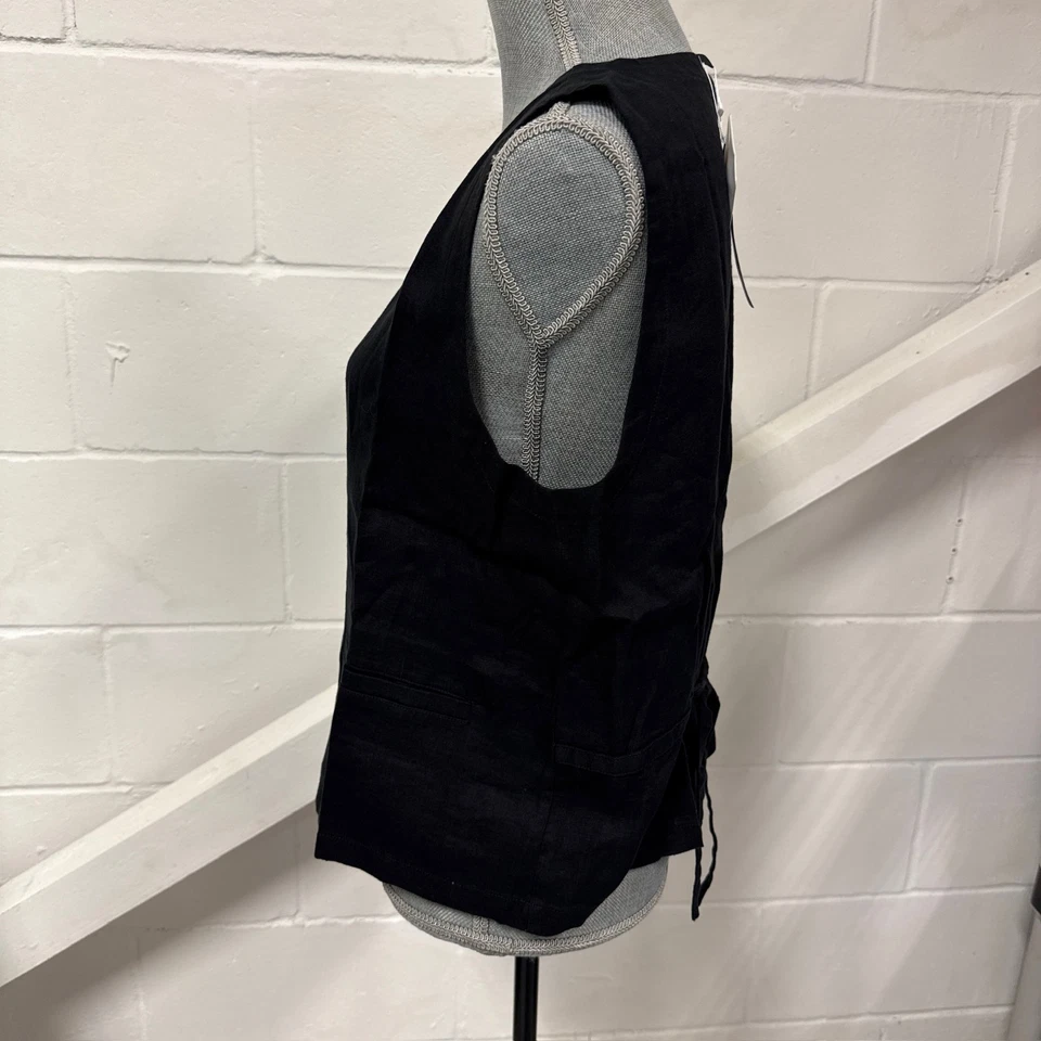 Eileen Fisher Black Organic Linen V-Neck Button Front Sleeveless Vest Size M NWT - Image 4 of 4