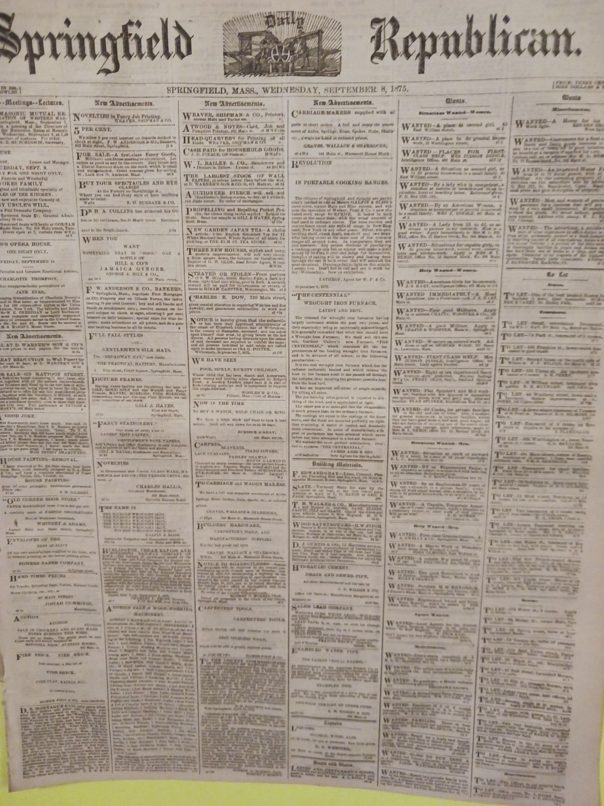 Springfield Republican - The Mississippi Riot / Indians At War - Sept. 8, 1875
