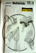 BUTTERICK PATTERN 3805 HATS HISTORICAL MISSES SIZES S M L UNCUT FF