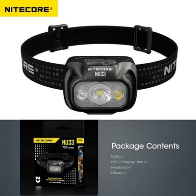 Nitecore NU33 Headlight 700 LM LED Running Lights Headlamp W/ White & Red Beams
