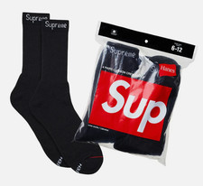 Supreme Hanes Crew Socks - Black 4 Pack, Size 6-12