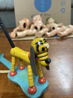 1936 Fisher Price Walt Disney Pal Pluto Pop Up Kritter Rare Wood Toy USA